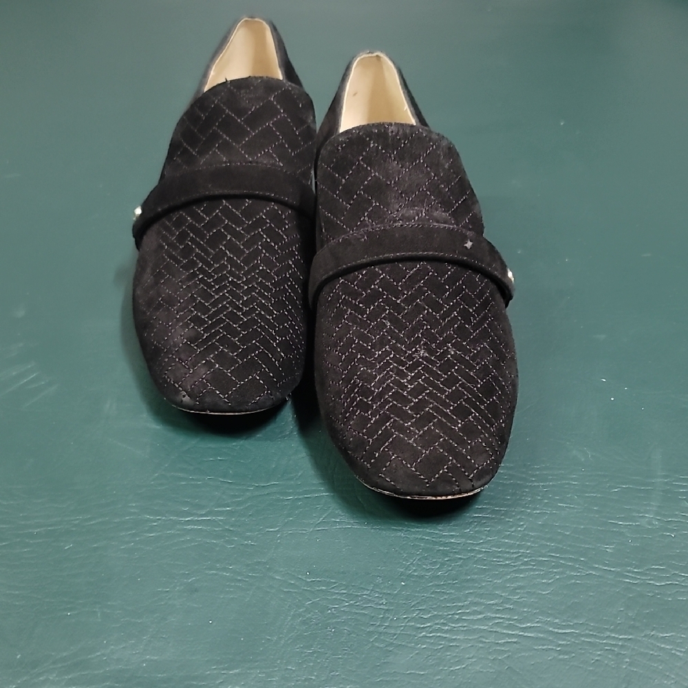 **Black Quilted Suede Loafers**